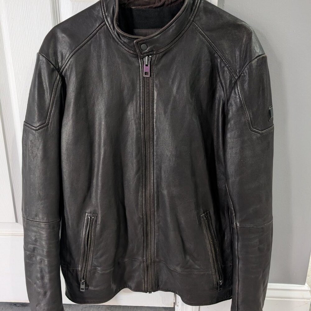 Hugo Boss Brown Leather Jacket (Size 52 / L)